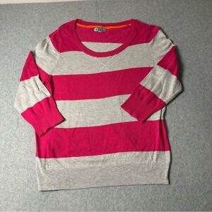 JCPenney Cashmere Blend Striped Sweater Pink Grey 3/4 Sleeve Pullover Mens L